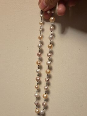 Multicolor Pearl Station Necklace - Elegant Pastel Pearls